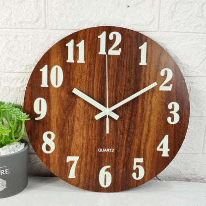 Eco-Friendly Wooden Analog Wall Clock with Brown and White Design