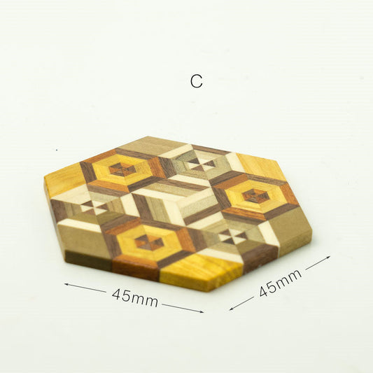 Eco-Friendly Hexagonal Wooden Coaster in Multicolored Shades