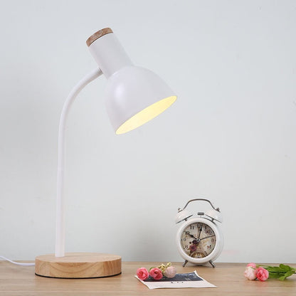 Eco-Friendly White Table Lamp with Natural Wood Base