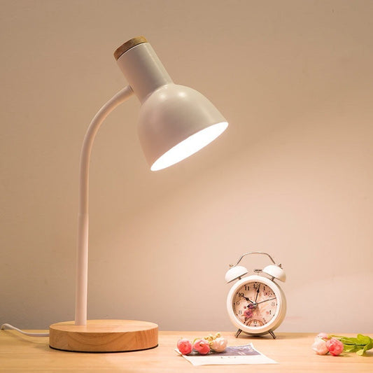 Eco-Friendly White Table Lamp with Natural Wood Base