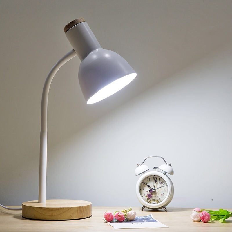Eco-Friendly White Table Lamp with Natural Wood Base