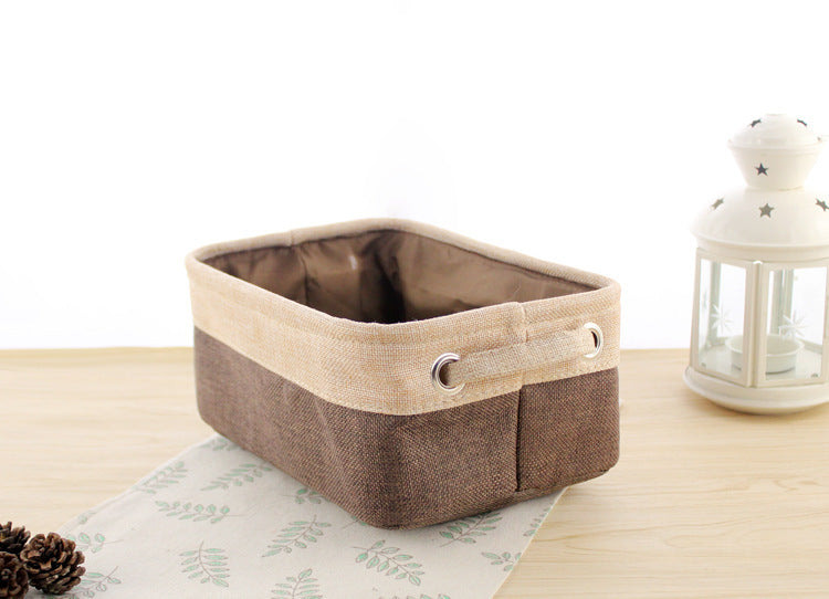 Eco-Friendly Rectangular Storage Baskets - Blue & Beige Fabric Organizers
