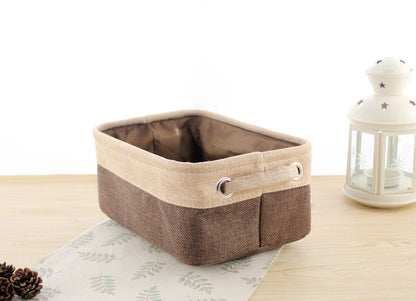 Eco-Friendly Rectangular Storage Baskets - Blue & Beige Fabric Organizers