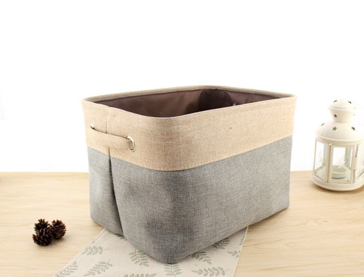 Eco-Friendly Rectangular Storage Baskets - Blue & Beige Fabric Organizers