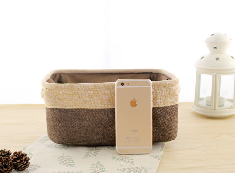 Eco-Friendly Rectangular Storage Baskets - Blue & Beige Fabric Organizers