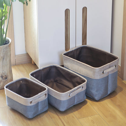 Eco-Friendly Rectangular Storage Baskets - Blue & Beige Fabric Organizers
