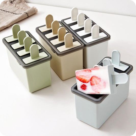 Eco-Friendly Reusable Ice Pop Molds in Green, Beige, and Light Blue