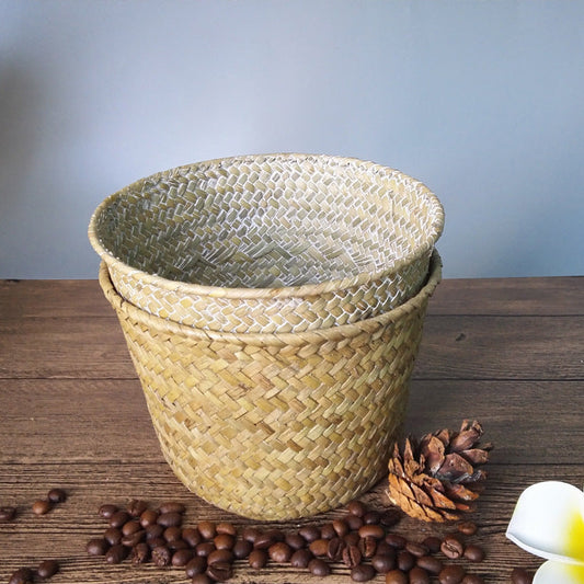 Natural Beige Woven Storage Basket for Eco-Friendly Home Decor
