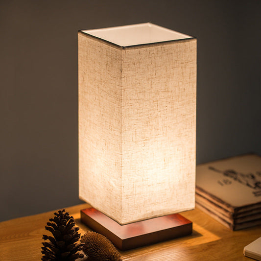 Eco-Friendly Rectangular Table Lamp with Beige Fabric Shade and Wooden Base