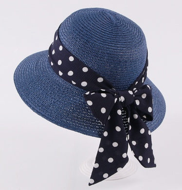 Eco-Friendly Wide-Brimmed Sun Hat with Pink Polka Dot Ribbon