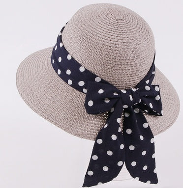 Eco-Friendly Wide-Brimmed Sun Hat with Pink Polka Dot Ribbon