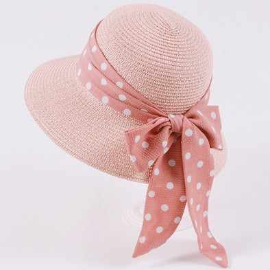 Eco-Friendly Wide-Brimmed Sun Hat with Pink Polka Dot Ribbon