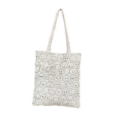 Eco-Friendly Black Smiley Face Tote Bag - Sustainable & Reusable