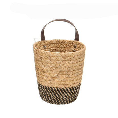 Natural Beige Hanging Storage Basket - Eco-Friendly Woven Straw Organizer
