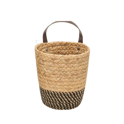 Natural Beige Hanging Storage Basket - Eco-Friendly Woven Straw Organizer