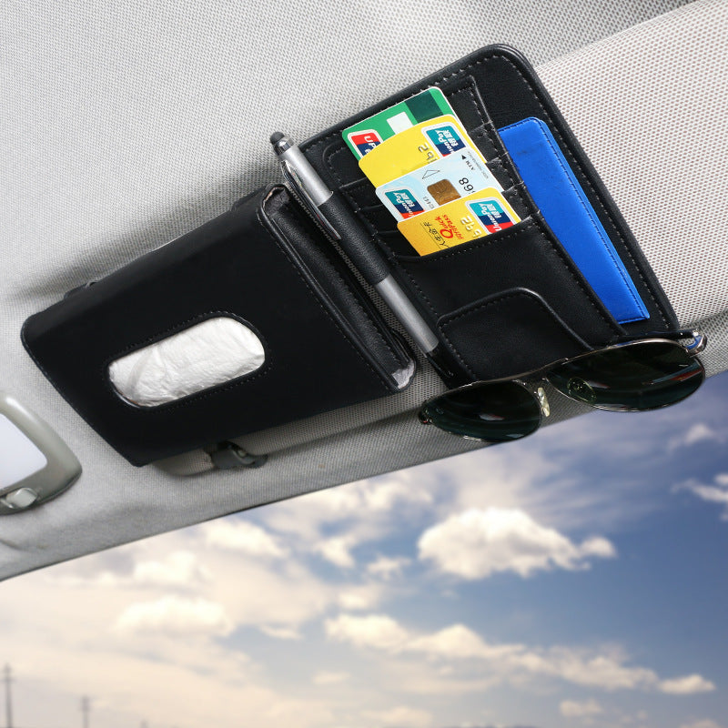 Beige Car Visor Organizer with Multi-Compartment Design