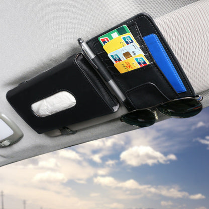 Beige Car Visor Organizer with Multi-Compartment Design