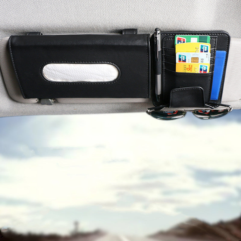 Beige Car Visor Organizer with Multi-Compartment Design