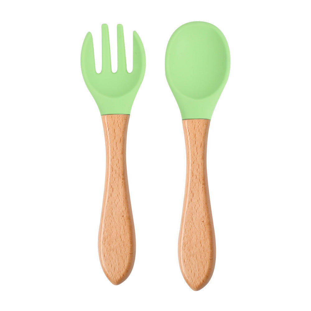 Eco-Friendly Silicone & Wood Utensil Set for Kids - Blue