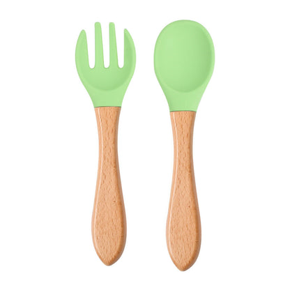 Eco-Friendly Silicone & Wood Utensil Set for Kids - Blue