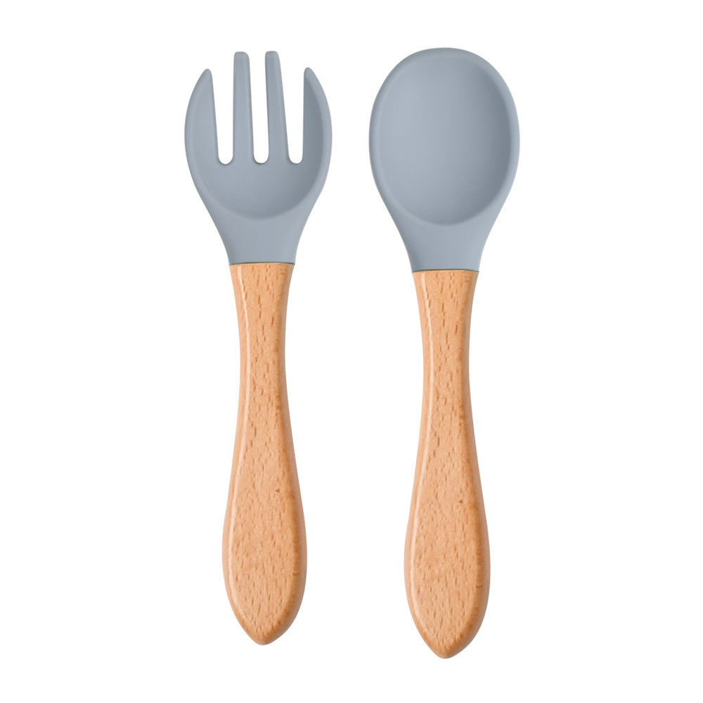 Eco-Friendly Silicone & Wood Utensil Set for Kids - Blue
