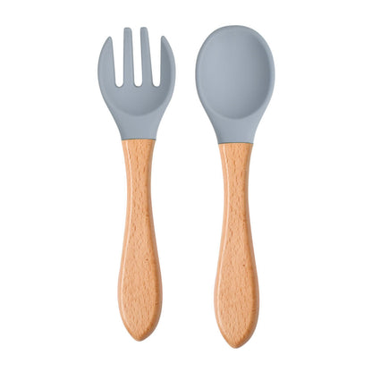 Eco-Friendly Silicone & Wood Utensil Set for Kids - Blue