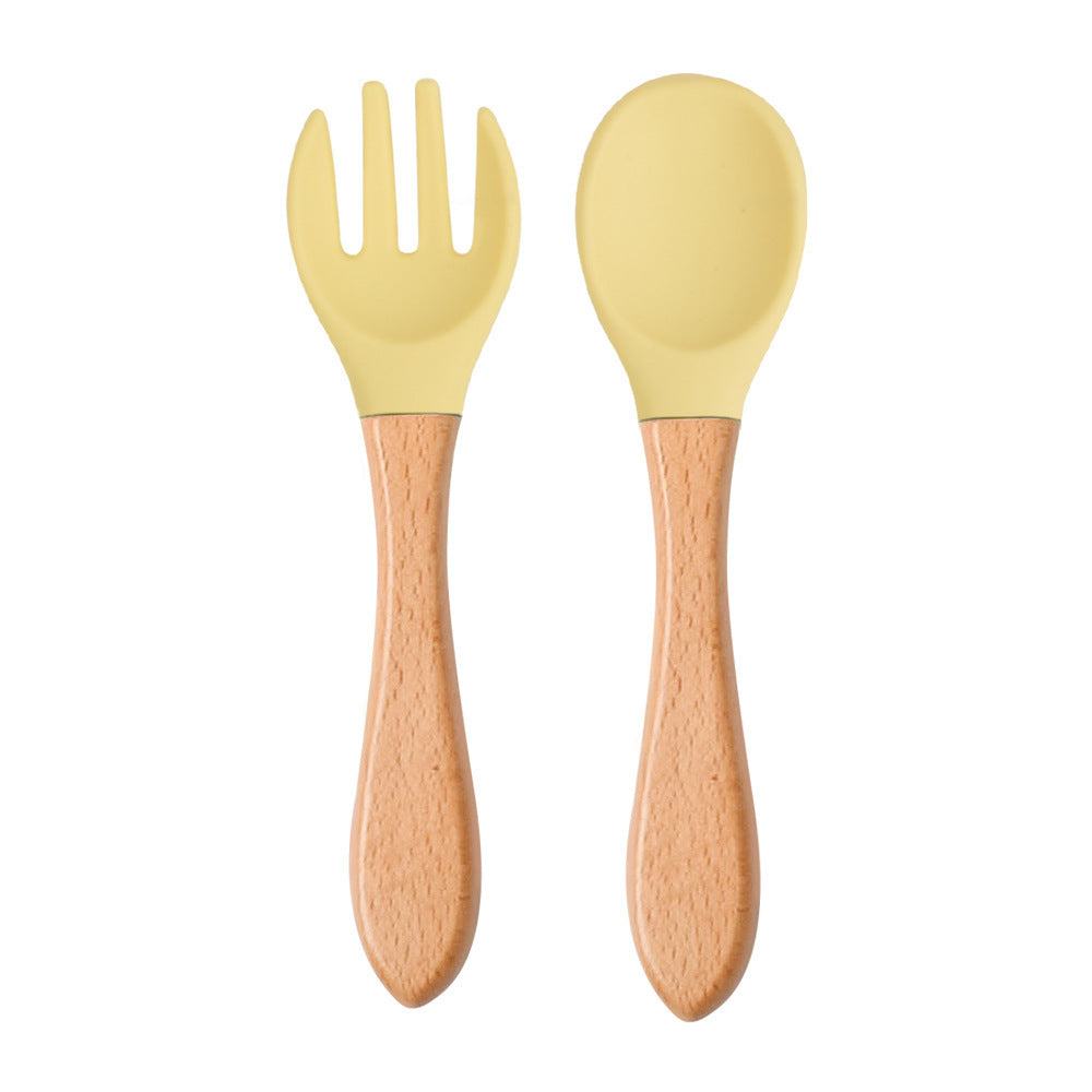 Eco-Friendly Silicone & Wood Utensil Set for Kids - Blue