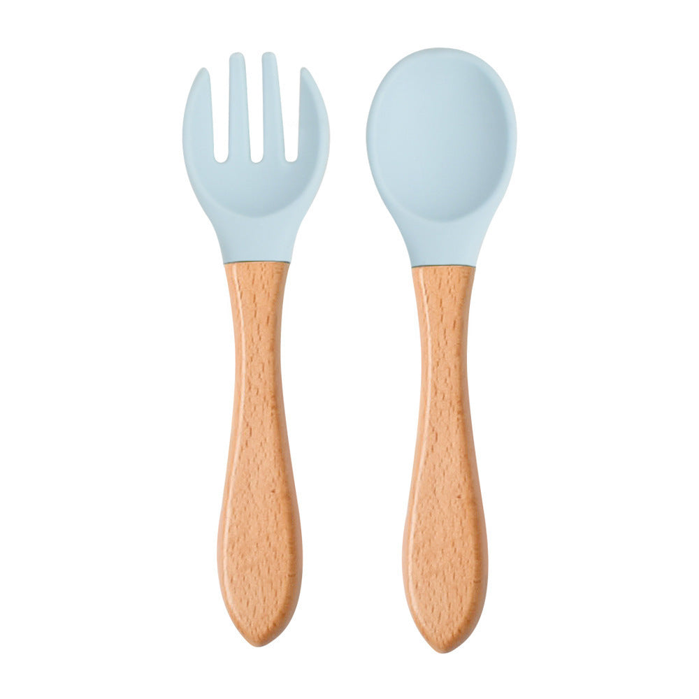 Eco-Friendly Silicone & Wood Utensil Set for Kids - Blue
