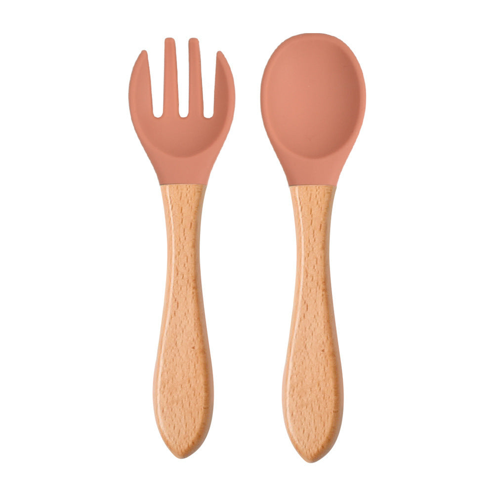 Eco-Friendly Silicone & Wood Utensil Set for Kids - Blue