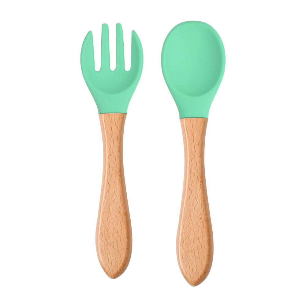 Eco-Friendly Silicone & Wood Utensil Set for Kids - Blue
