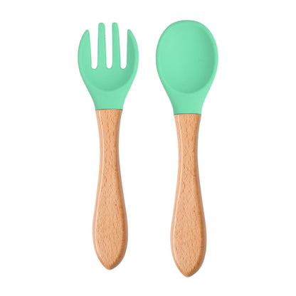 Eco-Friendly Silicone & Wood Utensil Set for Kids - Blue