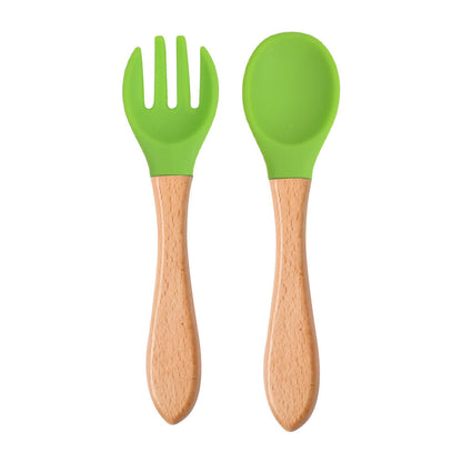 Eco-Friendly Silicone & Wood Utensil Set for Kids - Blue