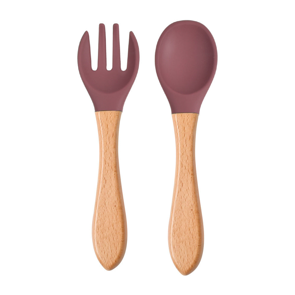 Eco-Friendly Silicone & Wood Utensil Set for Kids - Blue