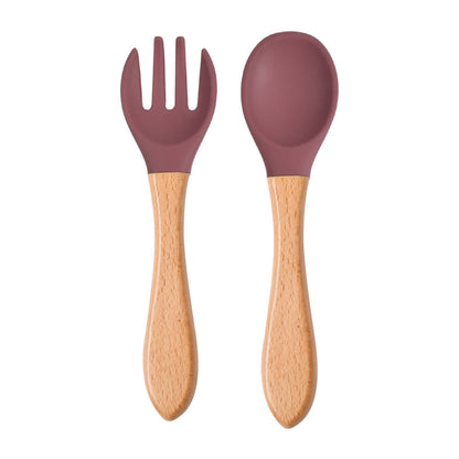 Eco-Friendly Silicone & Wood Utensil Set for Kids - Blue