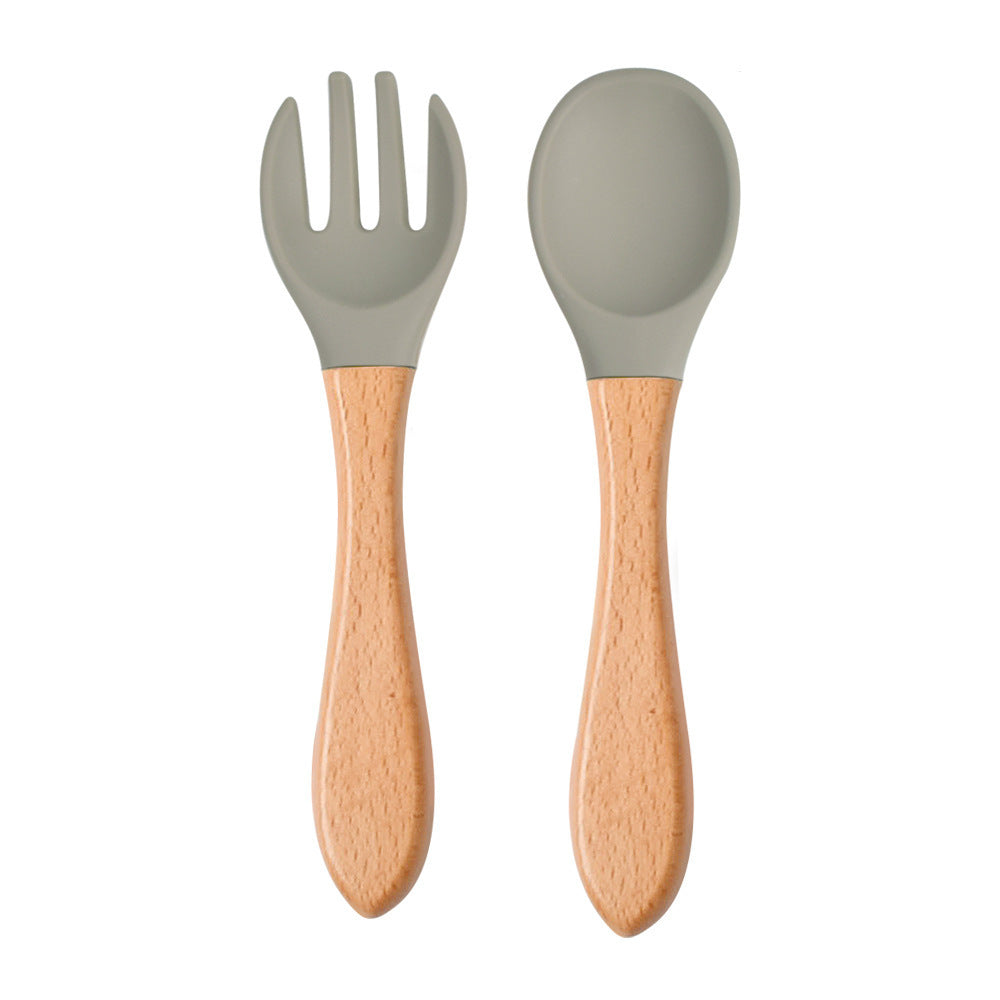 Eco-Friendly Silicone & Wood Utensil Set for Kids - Blue
