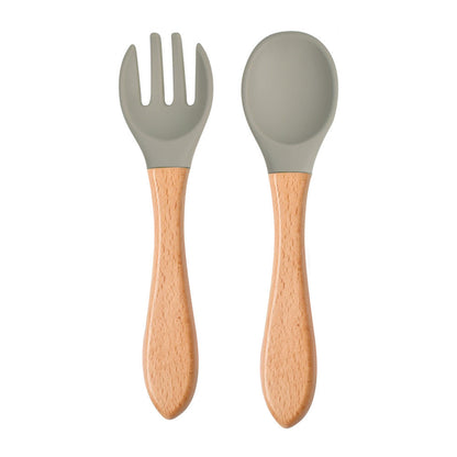 Eco-Friendly Silicone & Wood Utensil Set for Kids - Blue