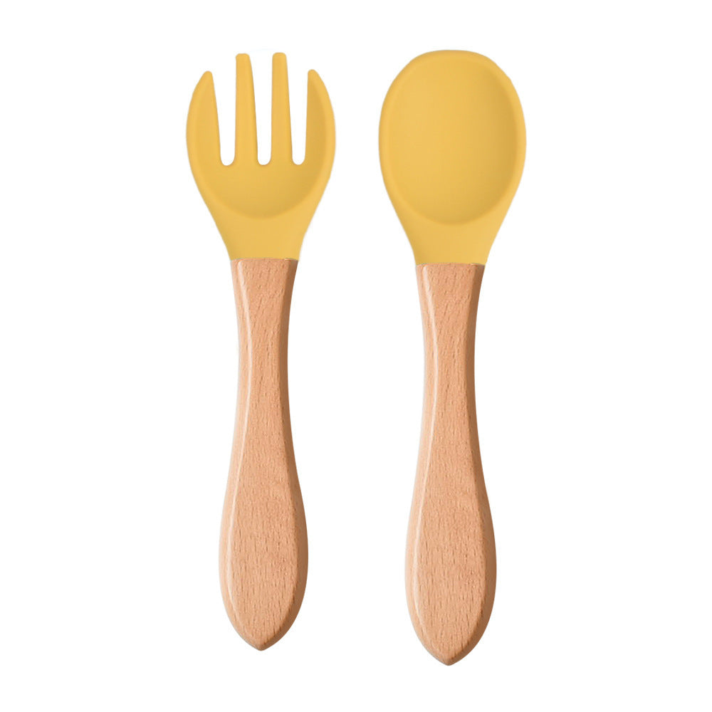 Eco-Friendly Silicone & Wood Utensil Set for Kids - Blue