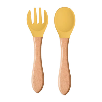 Eco-Friendly Silicone & Wood Utensil Set for Kids - Blue