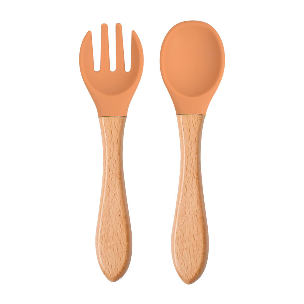 Eco-Friendly Silicone & Wood Utensil Set for Kids - Blue
