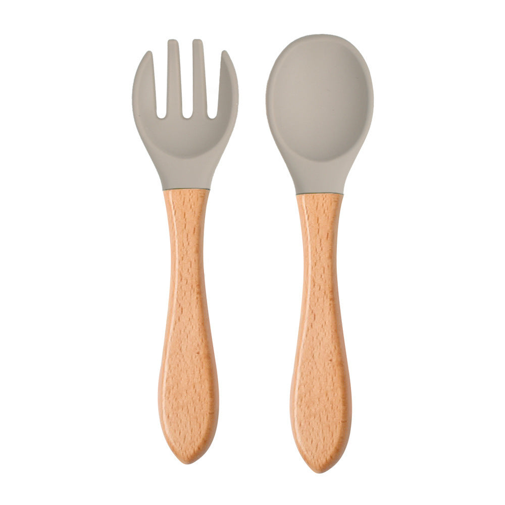 Eco-Friendly Silicone & Wood Utensil Set for Kids - Blue
