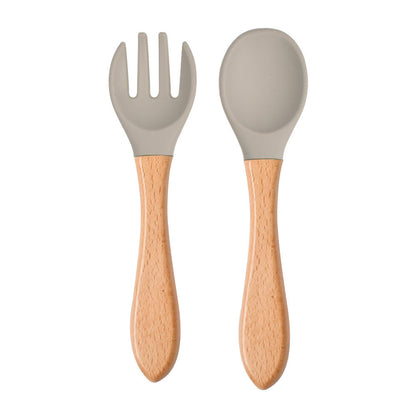 Eco-Friendly Silicone & Wood Utensil Set for Kids - Blue