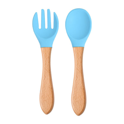 Eco-Friendly Silicone & Wood Utensil Set for Kids - Blue