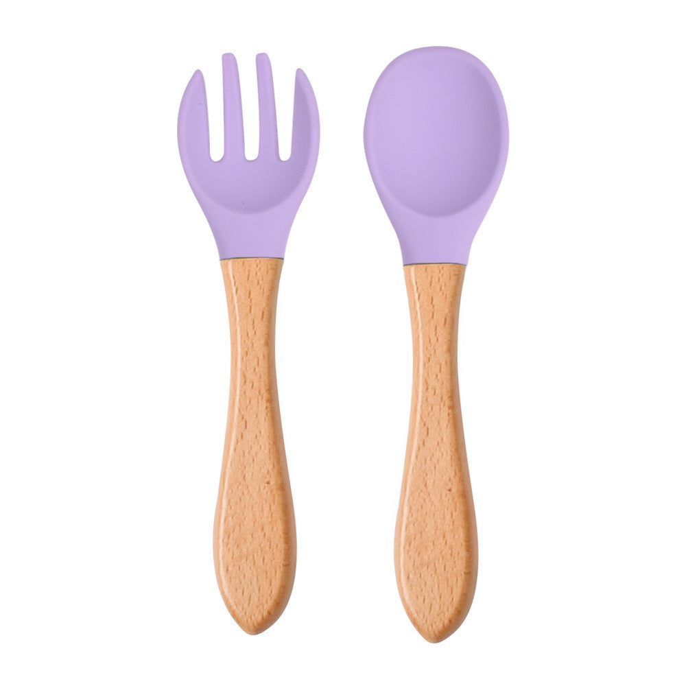 Eco-Friendly Silicone & Wood Utensil Set for Kids - Blue