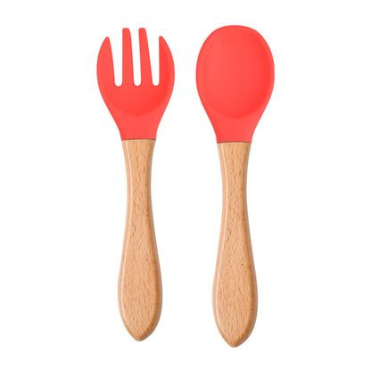 Eco-Friendly Silicone & Wood Utensil Set for Kids - Blue