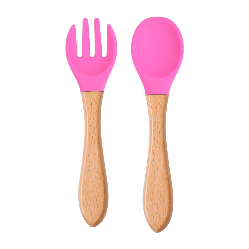 Eco-Friendly Silicone & Wood Utensil Set for Kids - Blue