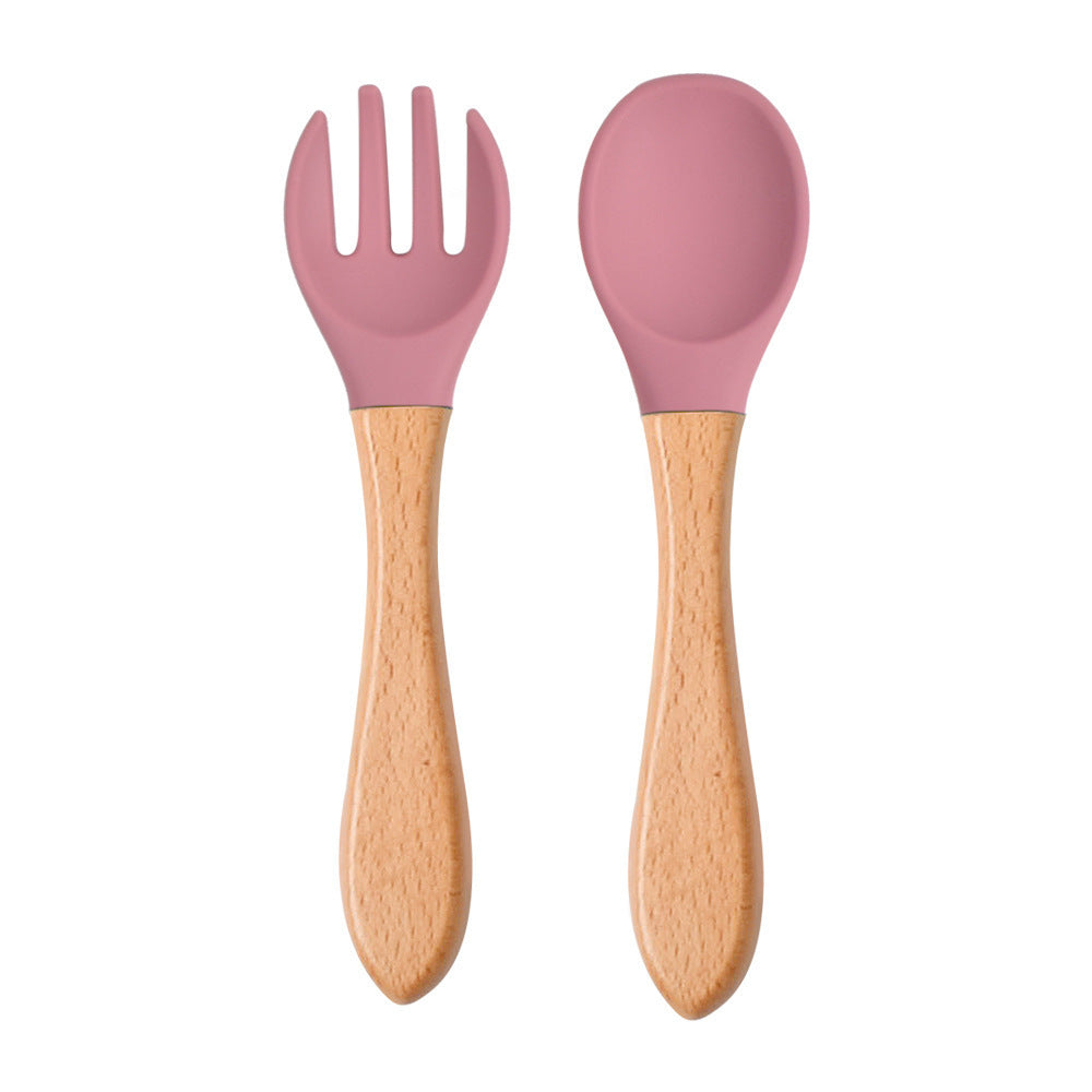 Eco-Friendly Silicone & Wood Utensil Set for Kids - Blue