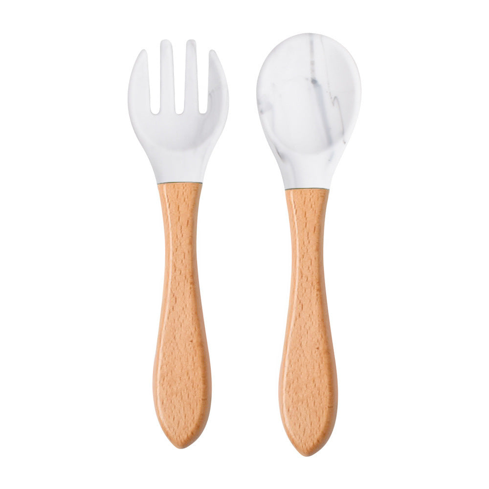 Eco-Friendly Silicone & Wood Utensil Set for Kids - Blue
