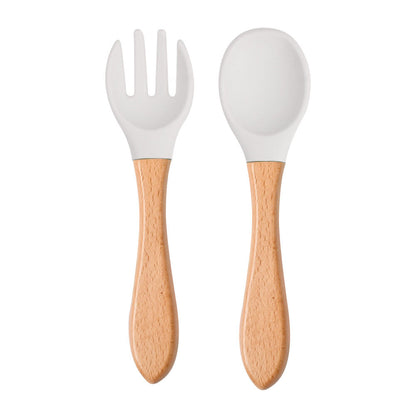 Eco-Friendly Silicone & Wood Utensil Set for Kids - Blue