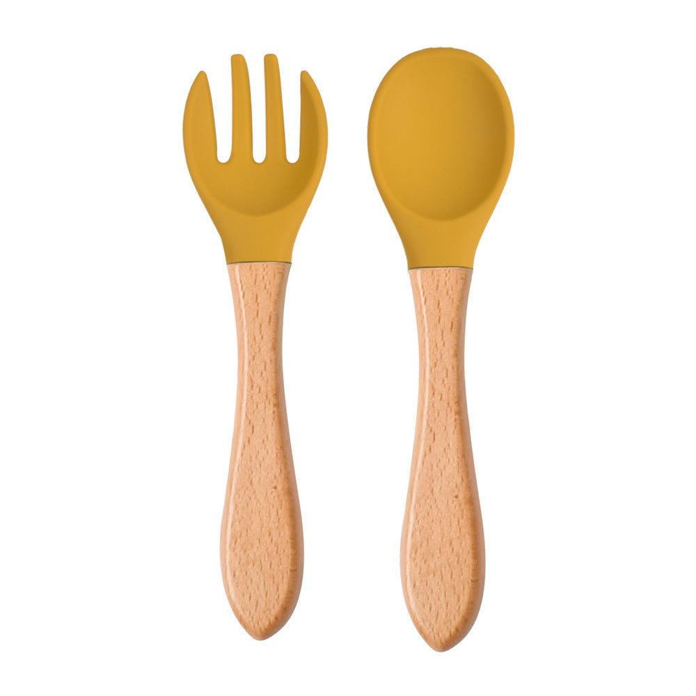 Eco-Friendly Silicone & Wood Utensil Set for Kids - Blue