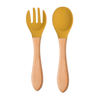 Eco-Friendly Silicone & Wood Utensil Set for Kids - Blue